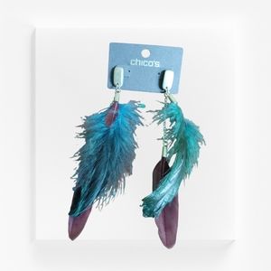 Chicos feather drop earrings NEW Blue AND PURPLE METAL POST